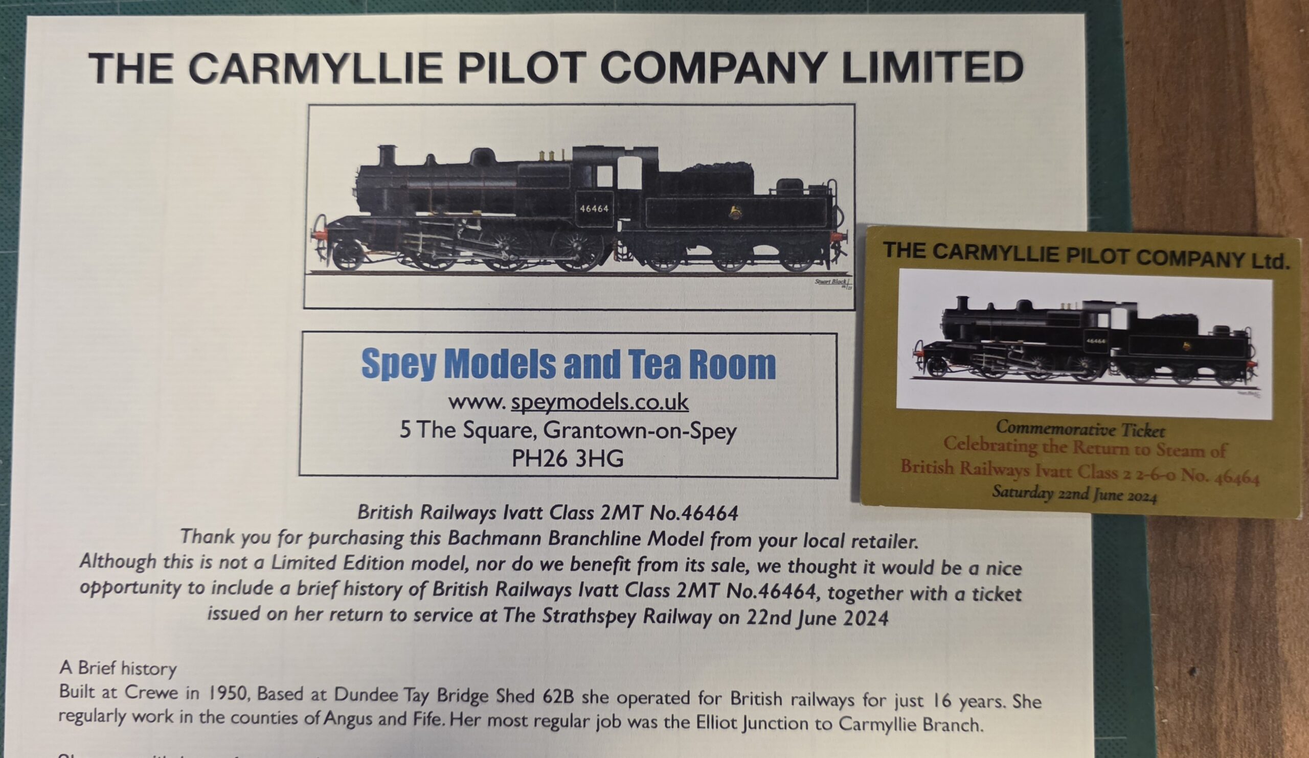 32-832 LMS Ivatt 2MT 46464 'The Carmyllie Pilot' BR Lined Black (Early Emblem) - Image 2
